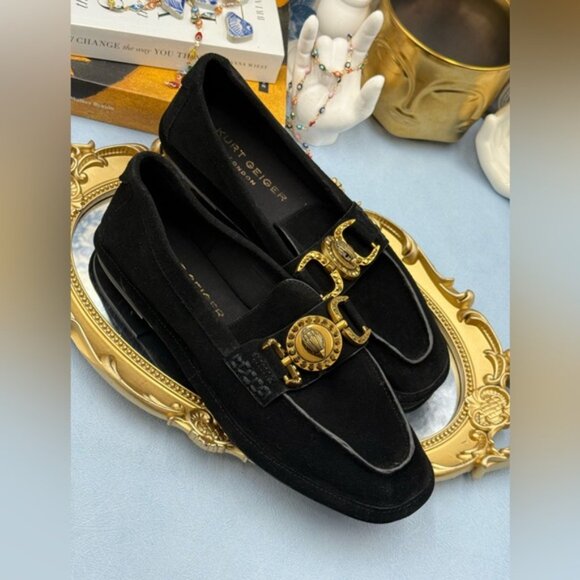🆕 KURT GEIGER LONDON 🧿 NWOB Mansion Suede Soft Bit Buckle Loafers, Black, Sz 7 - Picture 8 of 13